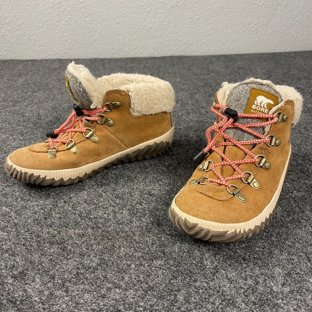Sorel Waterproof Kids Tan Pink Suede Fur Lined Winter Boots Size 3